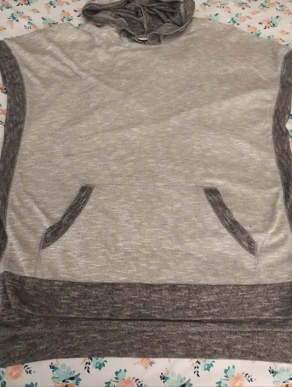 Heather Gray Hooded Pullover with Dark Trim